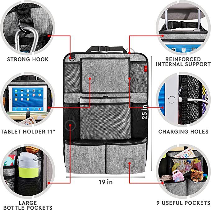 My Ride by iStar™ Multi-Function Backseat Organizer – Anti-Kick Storage for Shopping Bags, Tablets, Toys & More